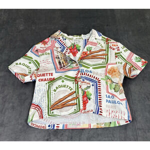 Rachel Zoe Shirt Top Linen Blend Sao Paulo Paris Button Front Short Sleeve sz M